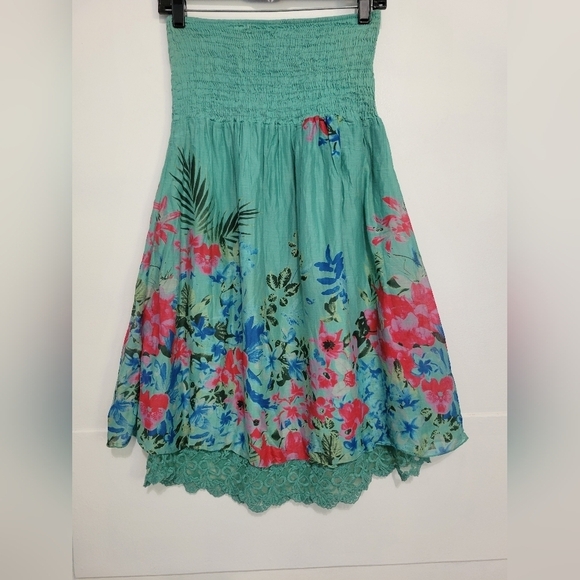 Silk Blend Floral Print Skirt Green XS/S? - Picture 2 of 8